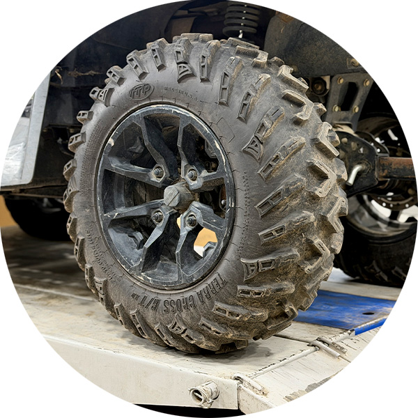 a freshly changed UTV tire at Milwaukee Powersports